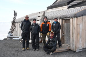 Zack, Gretel, Gord, Connor, and Nicky at Cape Evans with AHT NZ